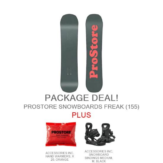 PROSTORE SNOWBOARDS - FREAK DELUXE PACKAGE PROSTORE SNOWBOARDS SNOWBOARD PACKAGES GREEN ORANGE 155-1